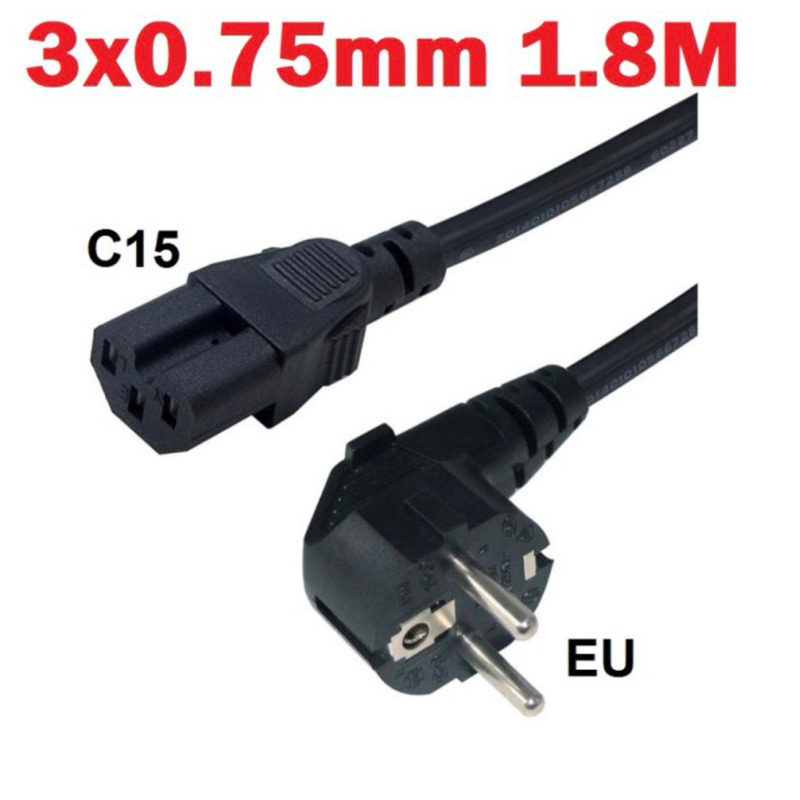 Jual Kabel Power Ac Cord C15 Coak 10A / 16A - 250v 1,8M Cable eu plug ...