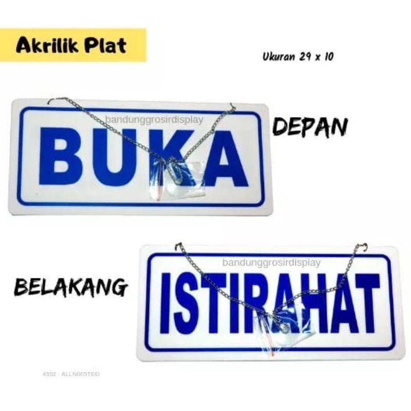 Jual Plat Papan Lambang Sign Rambu Tulisan Istirahat Dan Buka Bulak Balik Akrilik Plat Rantai