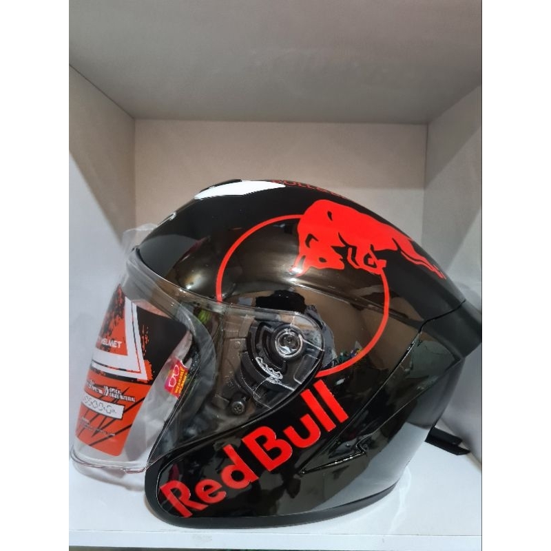 Jual HELM GHMKENZO MOTIF REDBULL , HALF FACE, HELM DEWASA, SNI, BAHAN