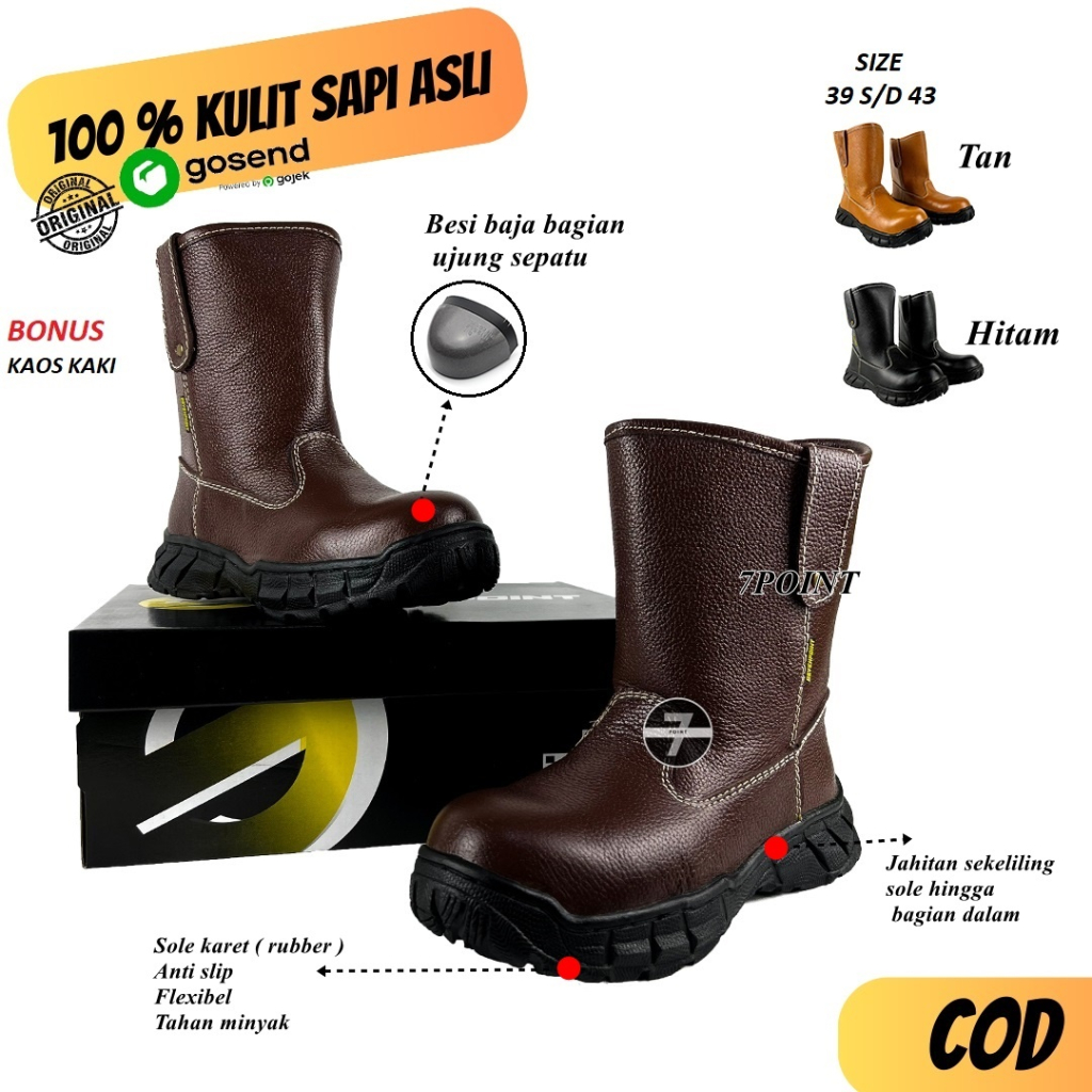 Jual Sepatu Safety Pria Kulit Sapi Asli Ujung Besi Proyek Boots Kerja Lapangan Septi Sefty Sevti