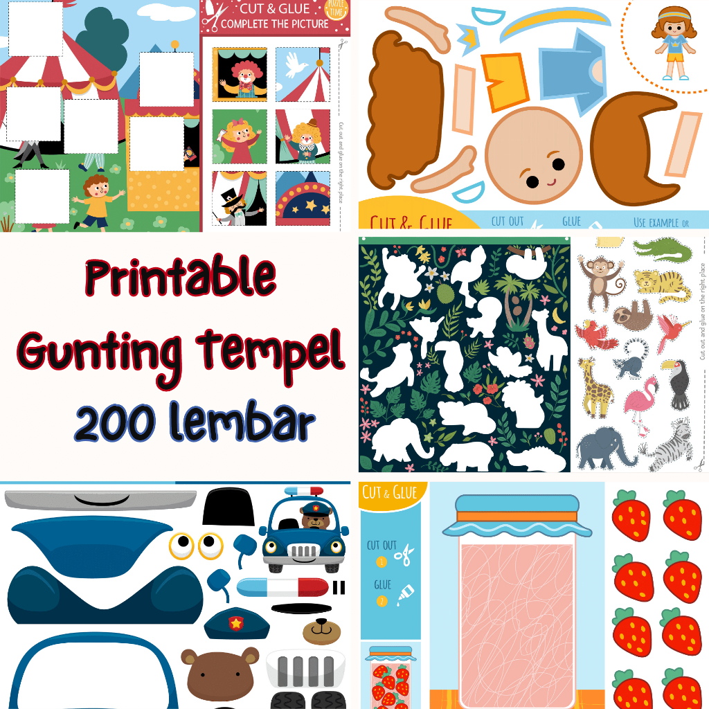 Jual PRINTABLE Aktivitas Gunting Tempel Tema Kendaraan Dan Binatang ...