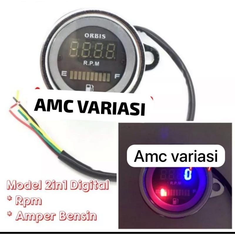 Jual RPM+AMPER BENSIN DIGITAL SPIDO METER BULAT CHROM KOMBINASI RPM DAN ...