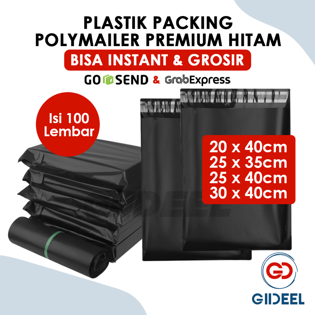 Jual Giideel Plastik Packing Polymailer Premium Hitam 60 Micron Bisa Instant Grosir Ukuran 0388