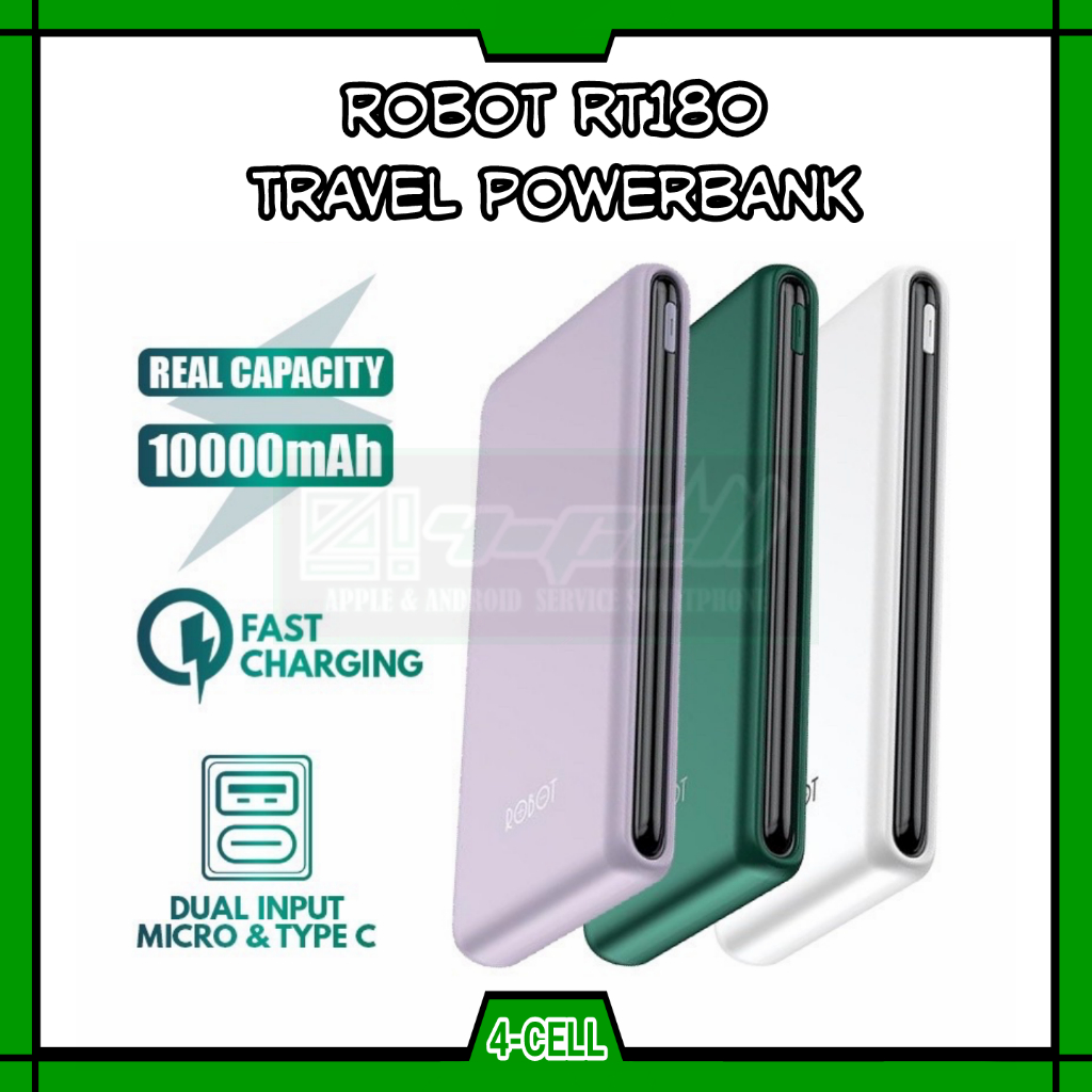 Jual ROBOT RT180 TRAVEL POWER BANK DUAL INPUT PORT MICRO USB & TYPE-C ...