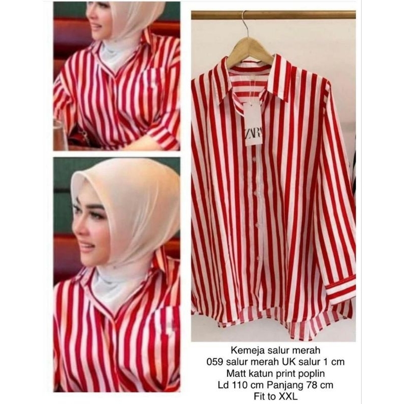 Jual kemeja salur merah putih | Shopee Indonesia