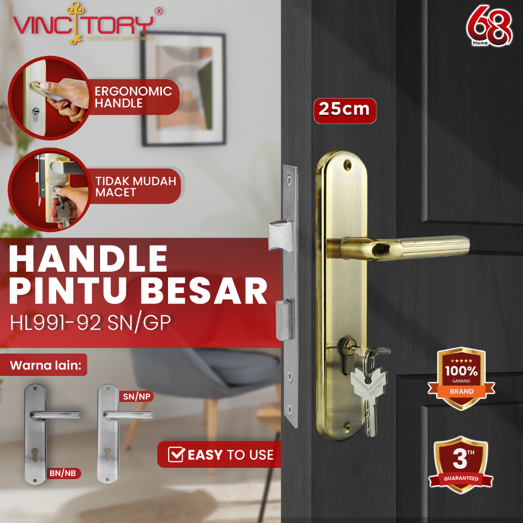 Jual Set Handle Pintu Rumah Besar Vincitory Tarikan Pintu Minimalis Gagang Pintu Gold Hl