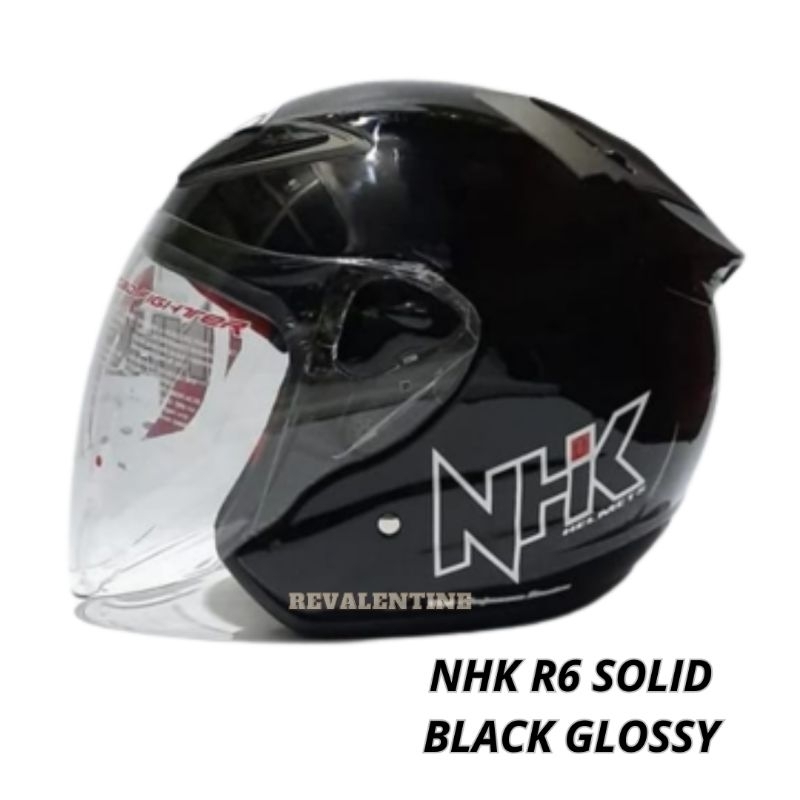 Jual NHK R6 BLACK SOLID GLOSSY | Helm Half Face polos Hitam Glossy SNI ...