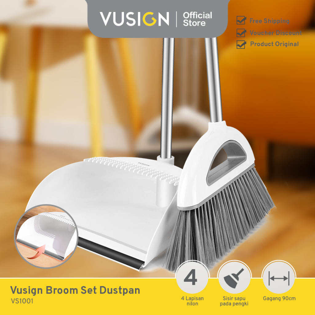 Jual Vusign Broom Set Dustpan / Set Sapu Pengki Putih 90 CM VS1001 ...