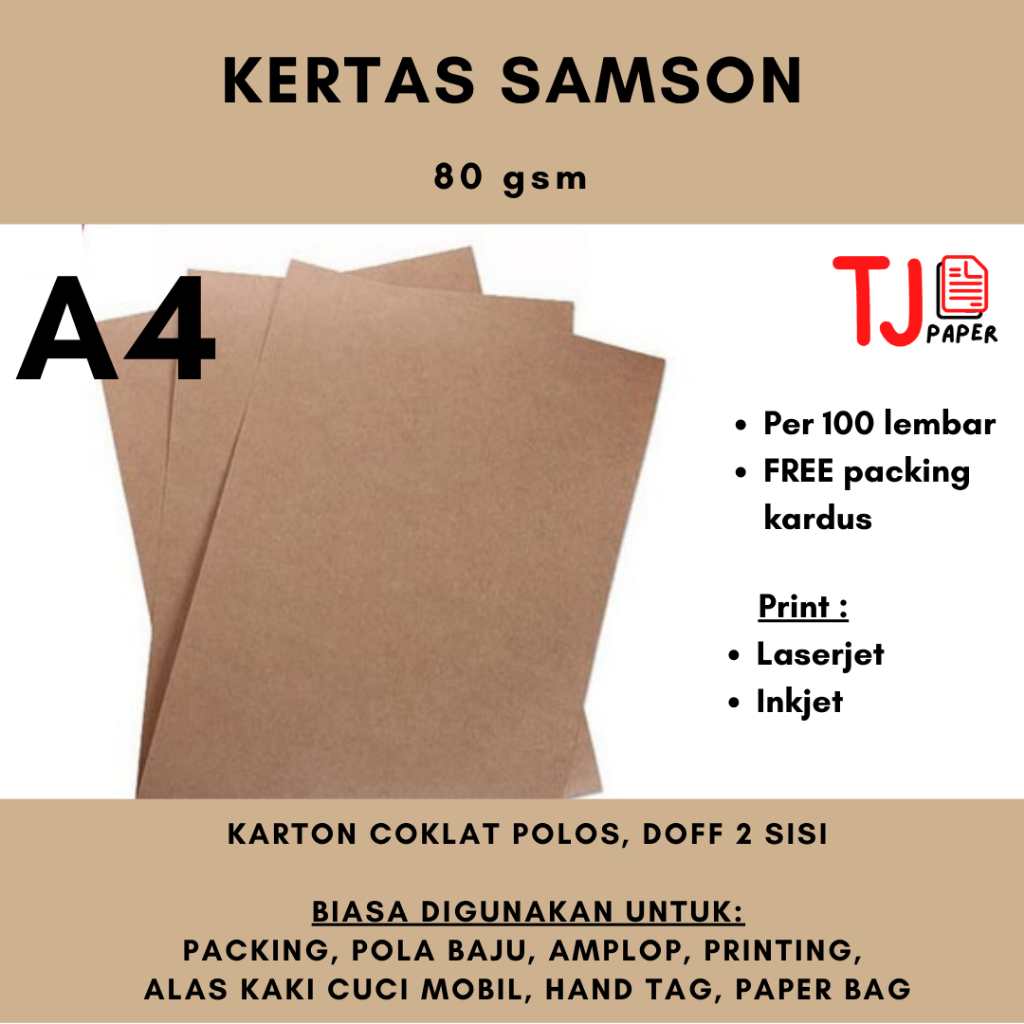 Jual (100 lembar) Kertas Samson Coklat - A4 / F4 - 80 gsm - Kertas ...