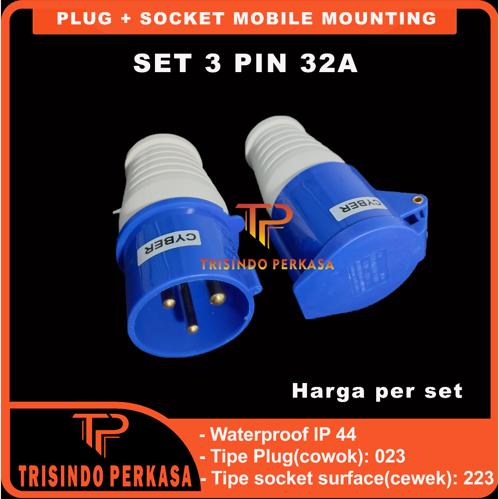 Jual Plug Steker Socket industri/Industry Mobile Mounting 3 Pin 3P 32A ...