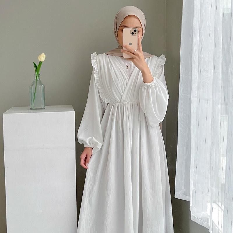 Jual Model Gamis Terbaru 2023 Putih Polos Simpel Modern Remaja Dress Eticha Wanita Muslim Pesta 2407