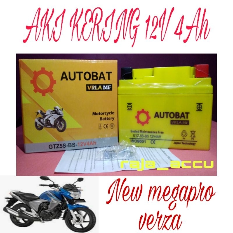 Aki motor new megapro verza aki kering autobat 12v 4ah ytx4l-bs/gtz5s