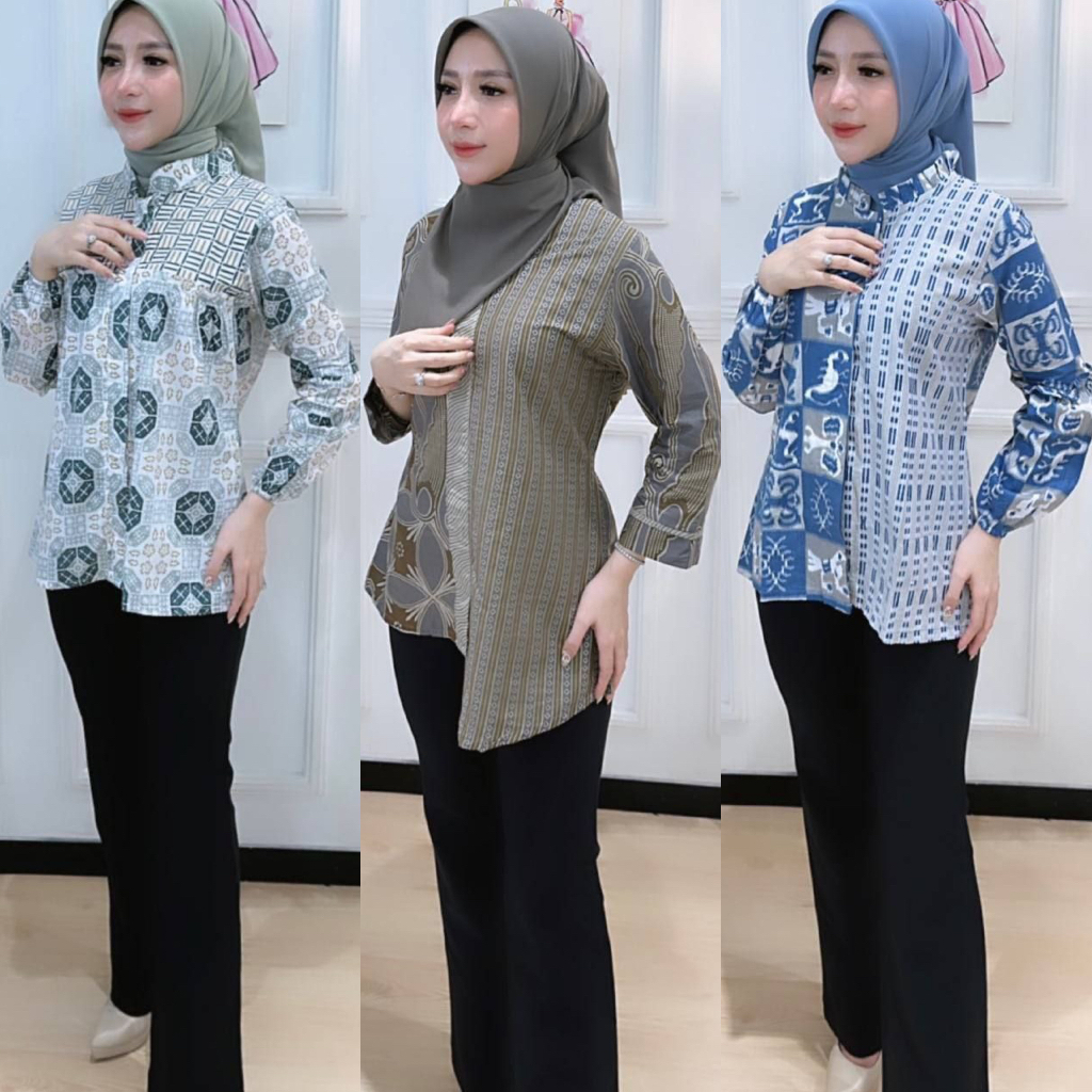 Jual Baju Batik Wanita Modern Atasan Blouse Batik Kerja Kantor Wanita ...