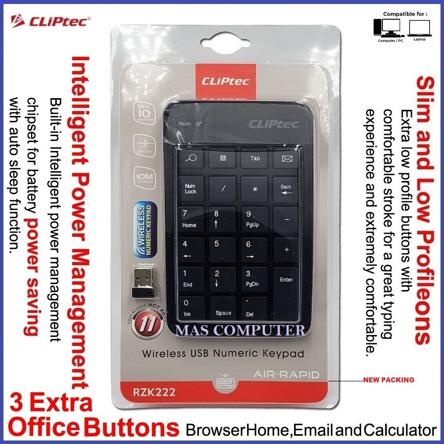 Jual Cliptec Keyboard Numeric Wireless RZK222 / Numpad Keypad Keyboard ...