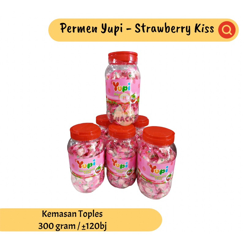 Jual Permen Yupi Strawberry Kiss Kemasan Toples 300 Gram Original Shopee Indonesia