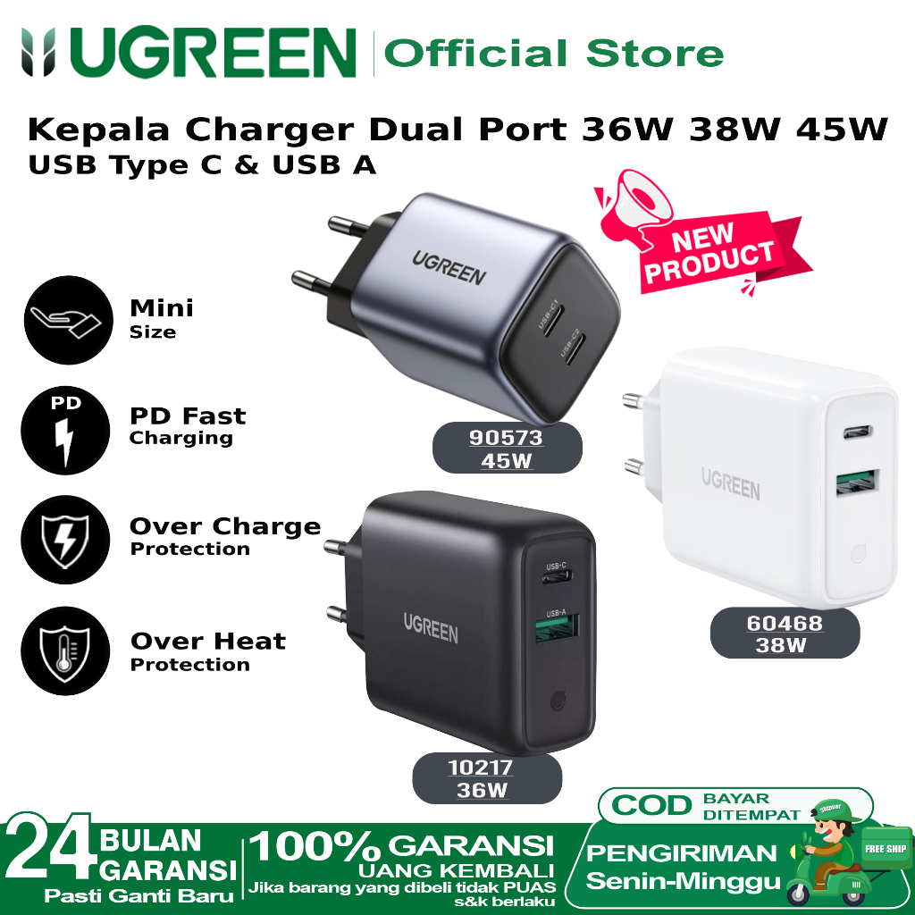 Jual Ugreen Kepala Charger Dual Port Usb A Usb Type C Fast Charging W