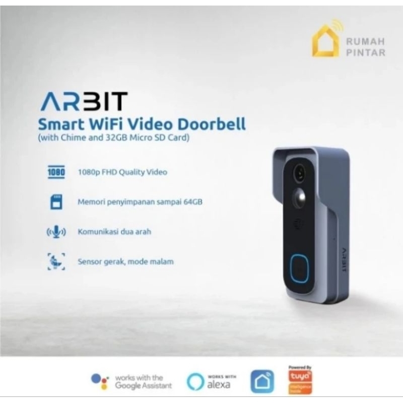 ARBIT SMART HOME WIFI DOOR BELL VIDEO 1080P CHIME MICRO SD 32GB