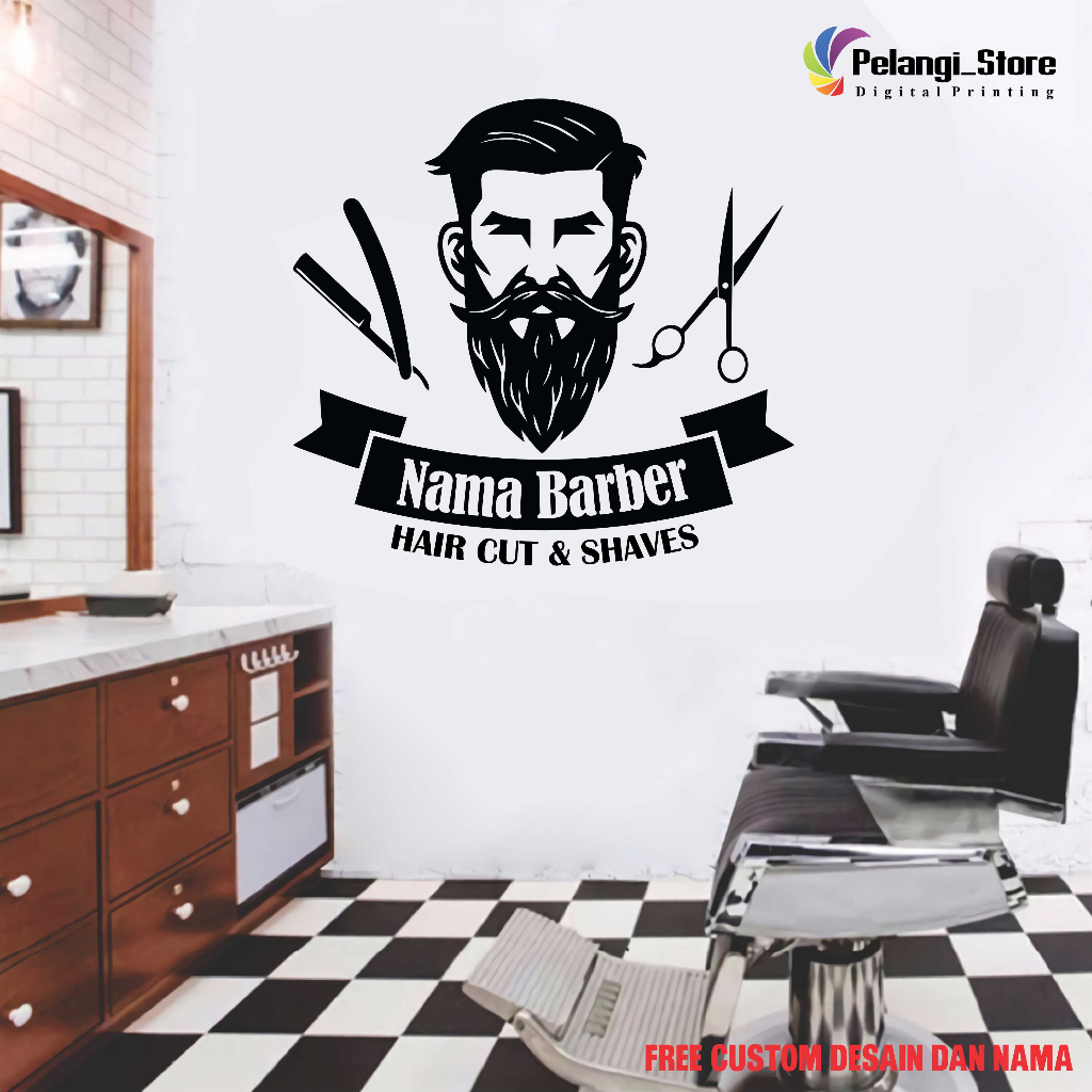 Jual Wall Sticker Barbershop Stiker Dinding Kaca Barbershop Potong
