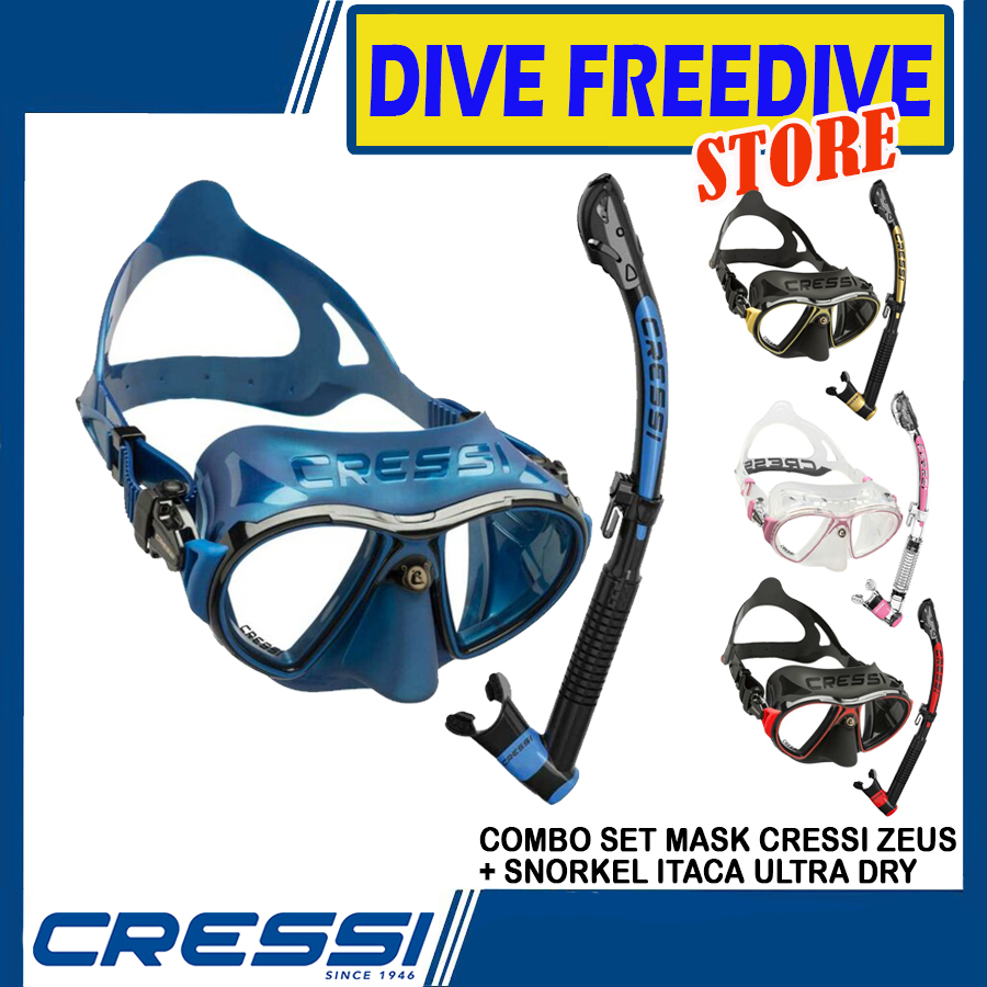 Jual Combo Set Mask Cressi Zeus Snorkel Itaca Ultra Dry Paket Kacamata
