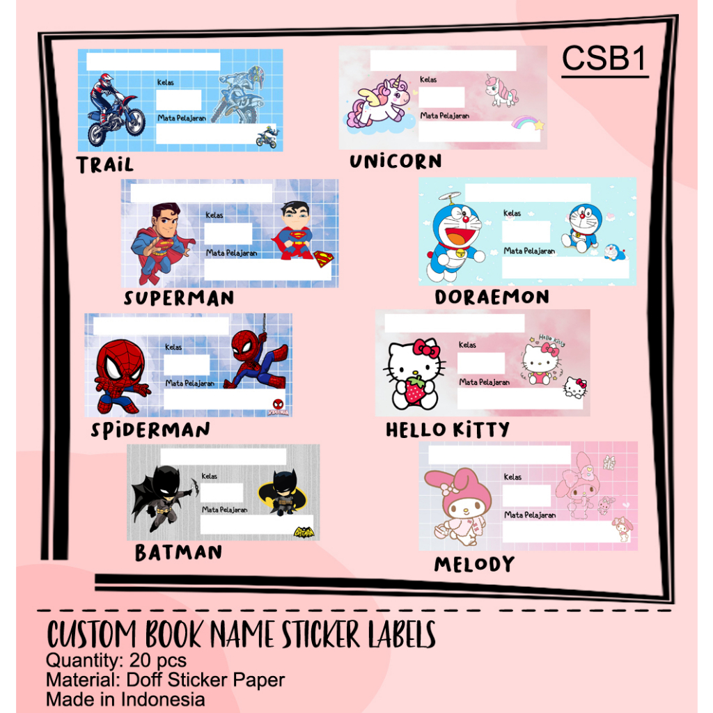 Jual Sticker Buku Pelajaran Custom Pakai Nama Aesthetic Custom Book