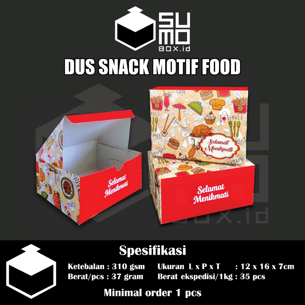 Jual Dus Snack Sumobox Tebal Motif Makanan 12x14 12x16 / Box GS Kue ...