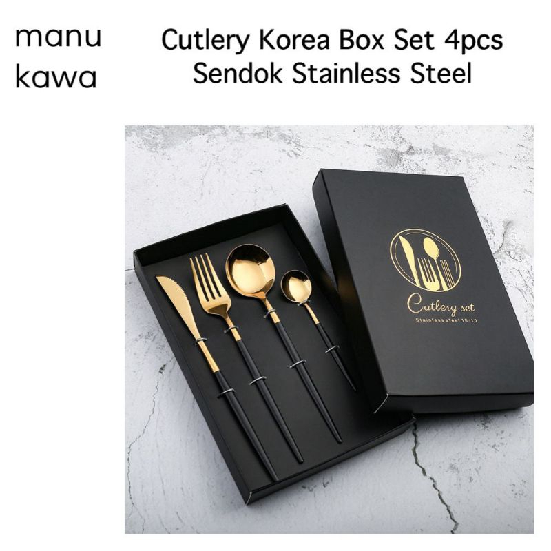 Jual Cutlery Korea Box Set 4pcs Sendok Set Box Sendok Stainless Steel ...