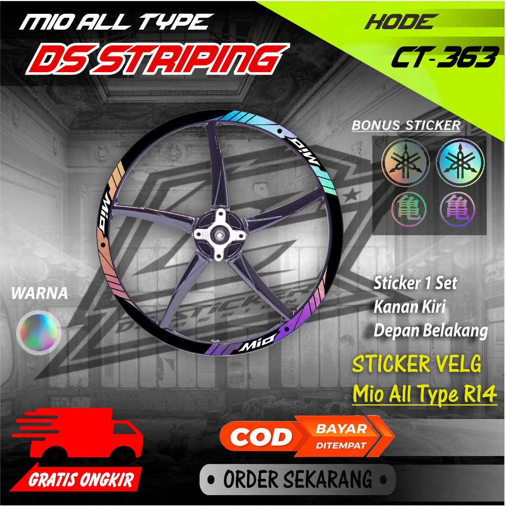 Jual ct-363 stiker Cutting Velg variasi Sticker pelek mio R14 bagus ...