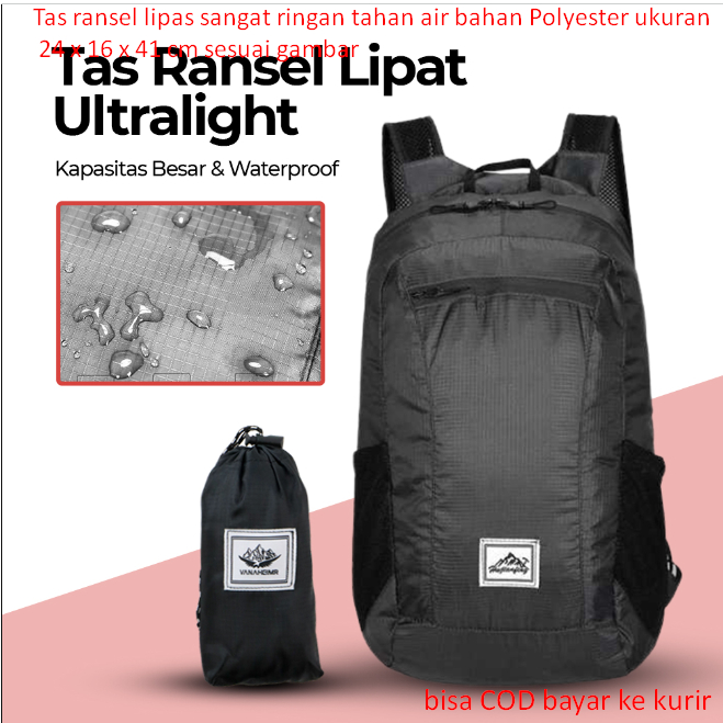 Jual Tas ransel lipas sangat ringan tahan air bahan Polyester ukuran 24 ...
