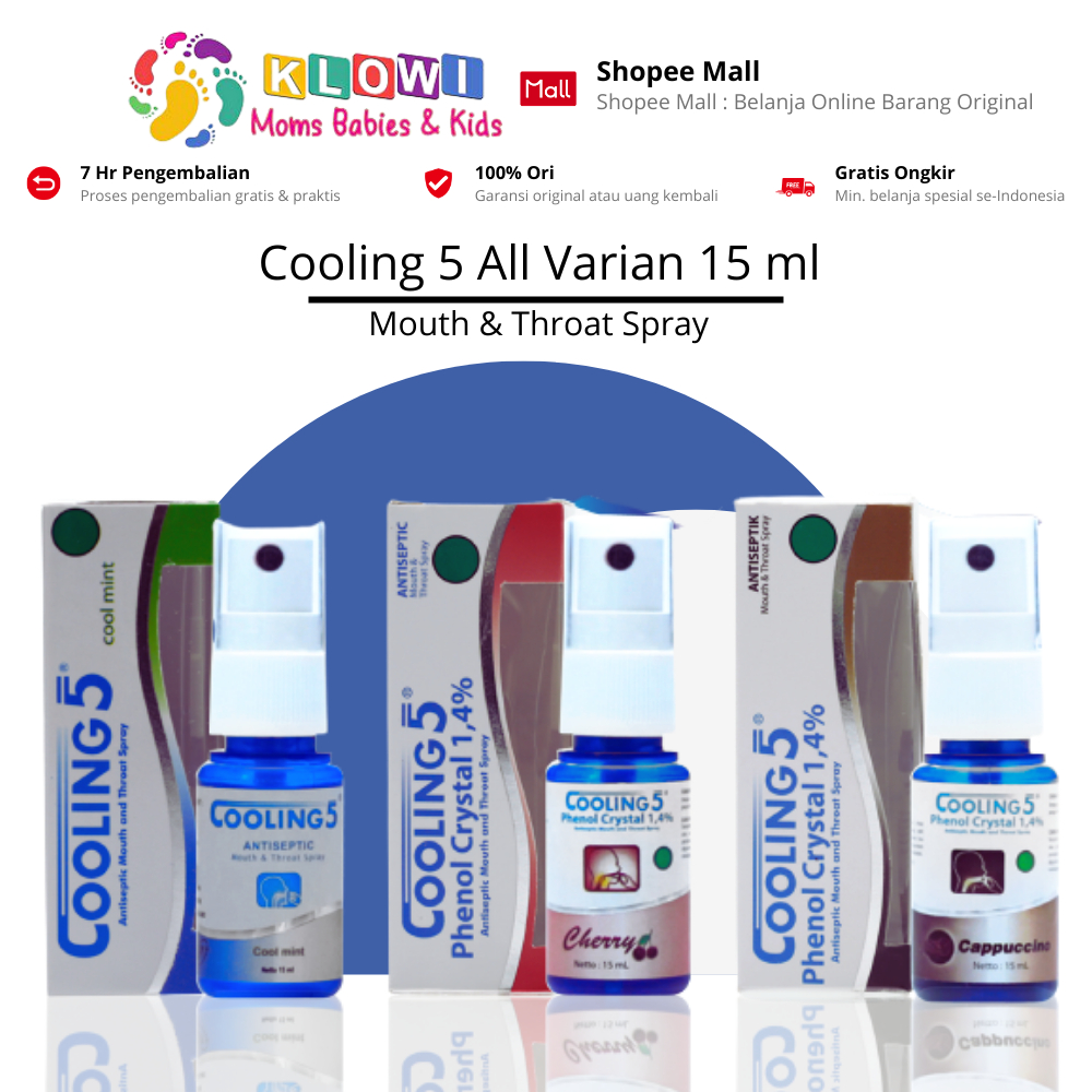 Jual Cooling 5 Mouth & Throat Spray Cool Mint 15 Ml / Cappucino 15ml