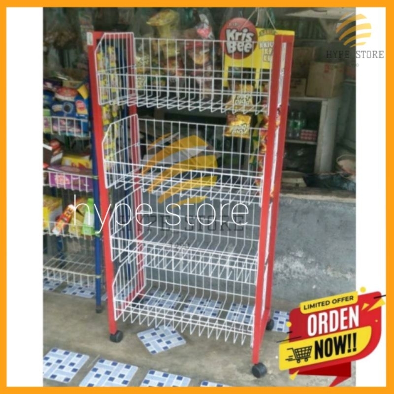 Jual RAK CHIKI KAKI KOTAK SS-4 RODA/Rak display/keranjang jajan/Rak ...