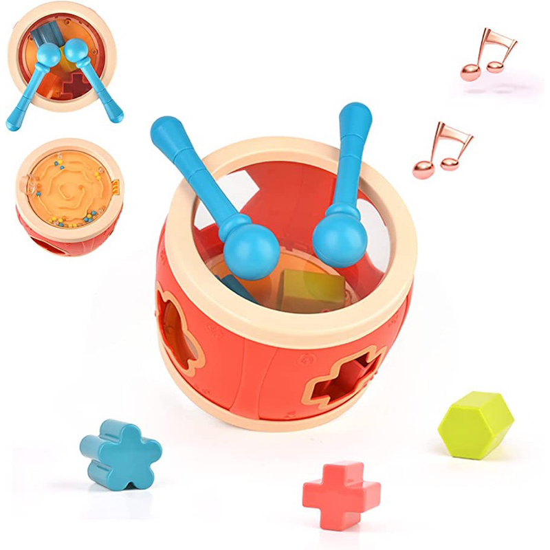 Jual Baby Drum Toys 3 In 1 Sensory Toys Shape Sorter Drum Mazes Mainan ...