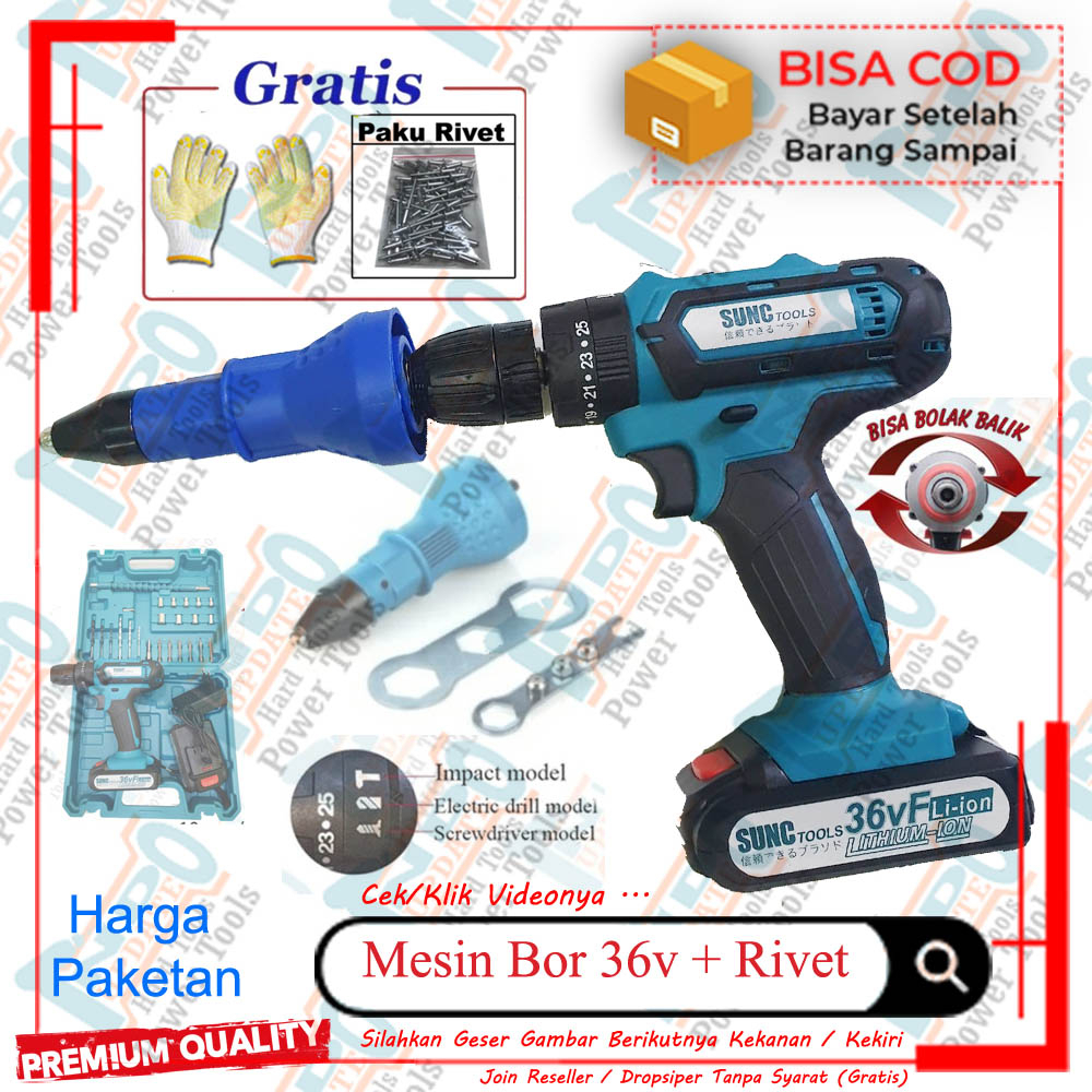 Jual Paket Mesin Bor Batre 36v Sunc Tool Lengkap 2batre Fullset 3mode ...