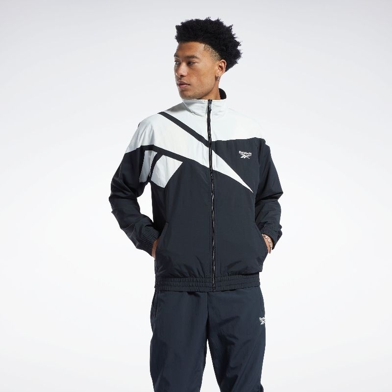 Jual Jaket Tracktop Reebok Classic Vector Ori Black White | Shopee ...