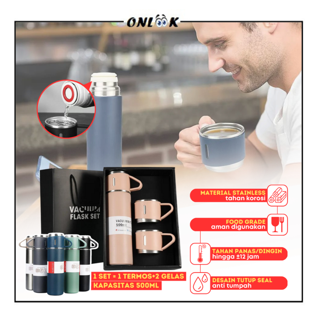 Termos Sultan Vacuum Flask Set Thermos Set 3in1 SUS304 Stainless Steel Bisa  Panas Dingin Anti Korosi Cangkir Set