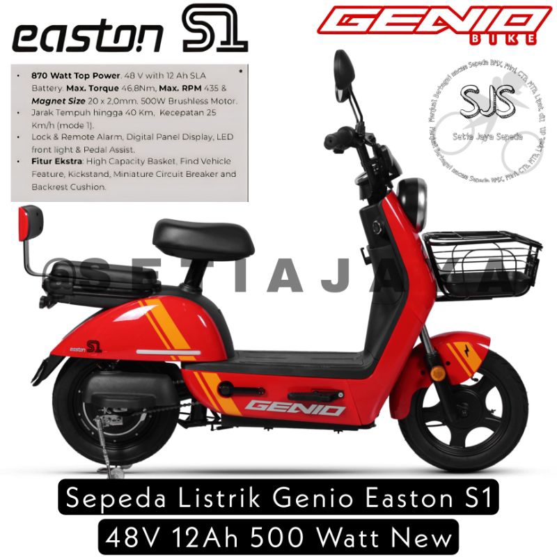 Jual Sepeda Listrik Electric Bike Genio Easton S V Ah Watt