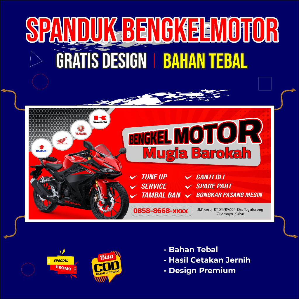 Jual SPANDUK BENGKEL MOTOR BAHAN TEBAL GRATIS DESIGN || CETAK SPANDUK ...