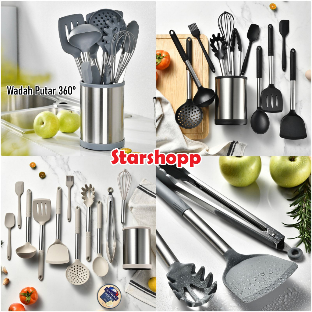 Kitchen Set Masak Putar 360/ Silicone Utensils Set / 12PCS Kitchen Set Sutil Dan Spatula Set PR168