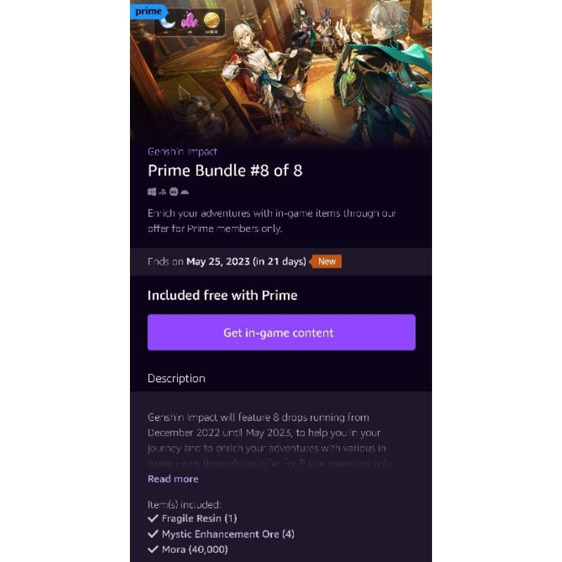 Jual AMAZON PRIME GAMING BUNDLE GENSHIN IMPACT Shopee Indonesia