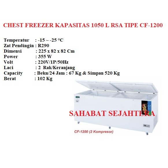 Jual Chest Freezer Kapasitas 1050 L RSA TIPE CF-1200 / CF 1200 / CF1200 ...