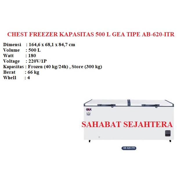 Jual Chest Freezer Kapasitas 500 L GEA TIPE AB-620-ITR / AB 620 ITR ...