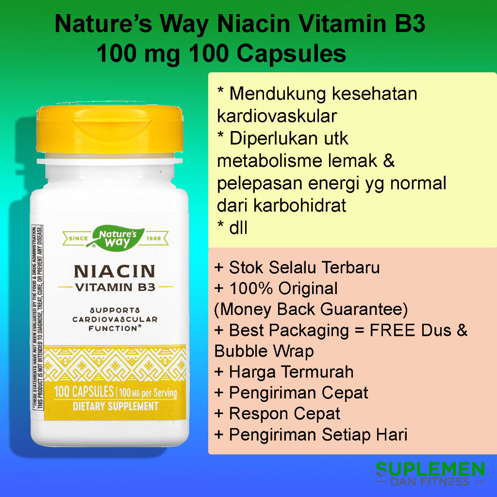 Jual Nature's Way Niacin Vitamin B3 100 mg 100 Capsules Natures Nature Vit  B 3 100mg Cardiovascular Support Kardiovaskular Suplemen Kesehatan Jantung  Darah Metabolisme Energi Heart Blood Metabolism Energy Health Healthy  Mineral