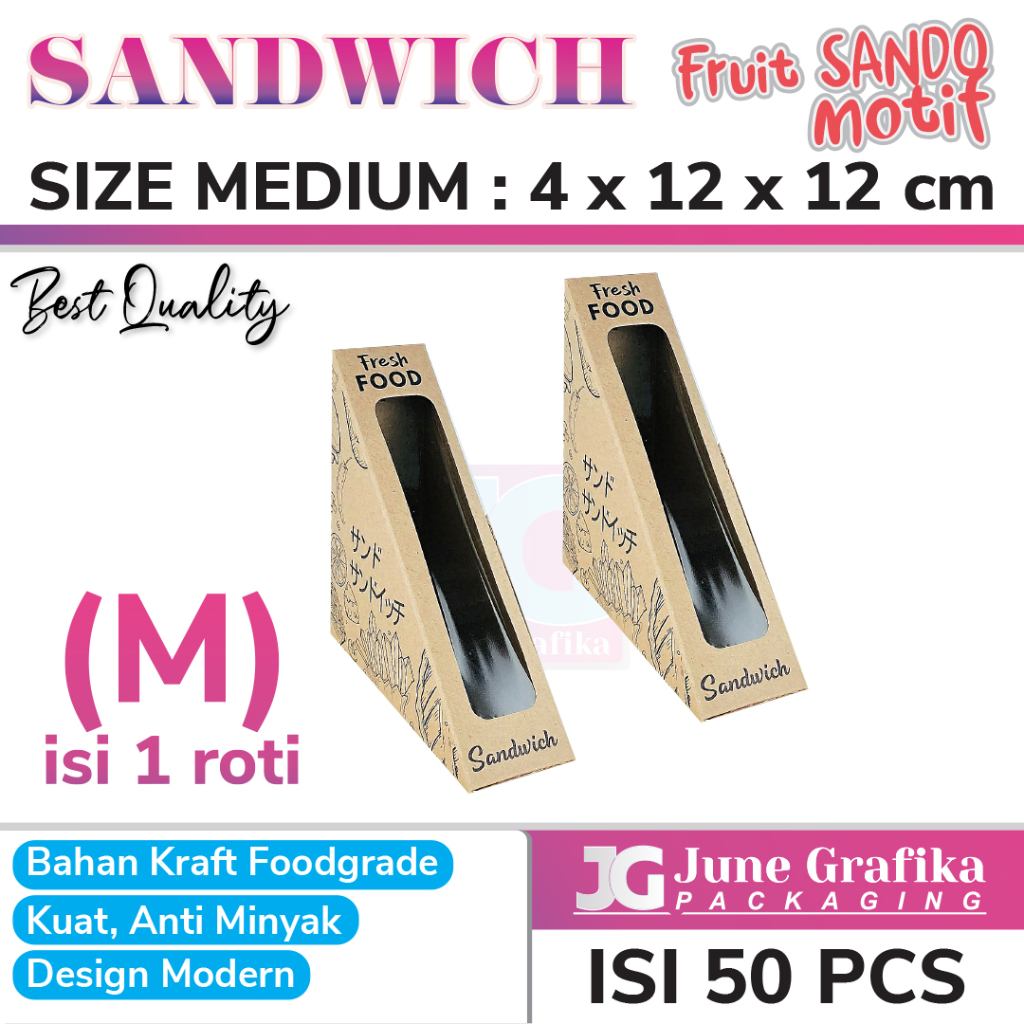 Jual (Isi 50pcs) Kemasan / Box Sandwich / Packaging Kraft Sandwich ...