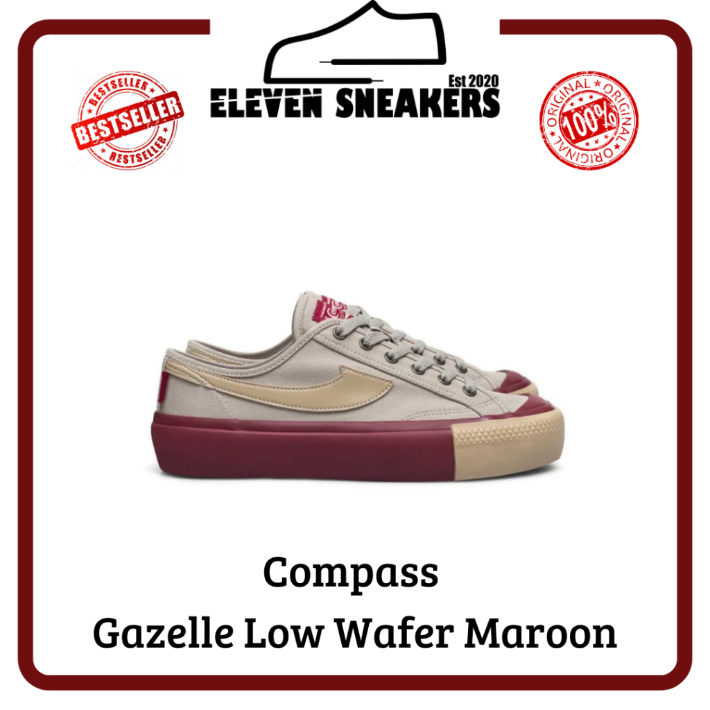 Jual [ 100 % Original ] Compass gazelle low wafer maroon | Shopee Indonesia
