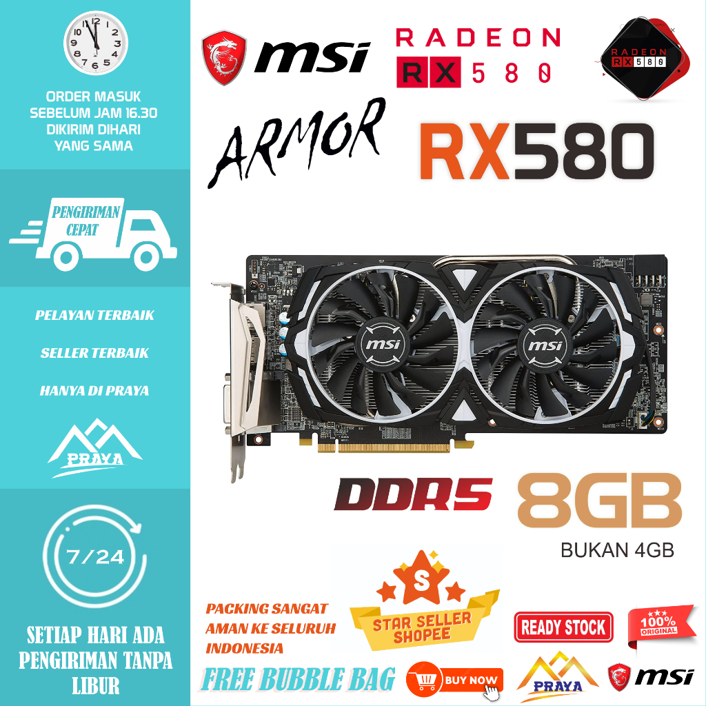 Jual GRAPHIC CARD VGA RADEON RX580 RX 580 MSI XFX SAPPHIRE ASROCK ...