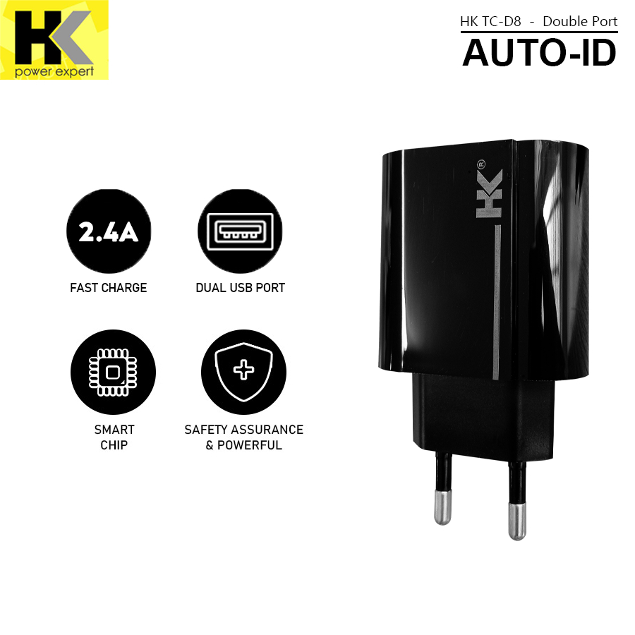 Jual HK D8 Charger Fast Charging 2.4A USB Micro Type-C Charger 2 USB ...