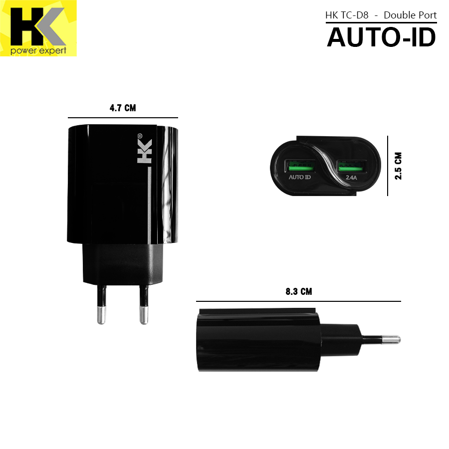 Jual HK D8 Charger Fast Charging 2.4A USB Micro Type-C Charger 2 USB ...