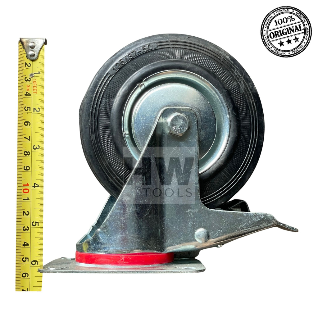 Jual Roda Gepeng Karet 5 Inch Rem Rubber Caster Swivel Brake 5
