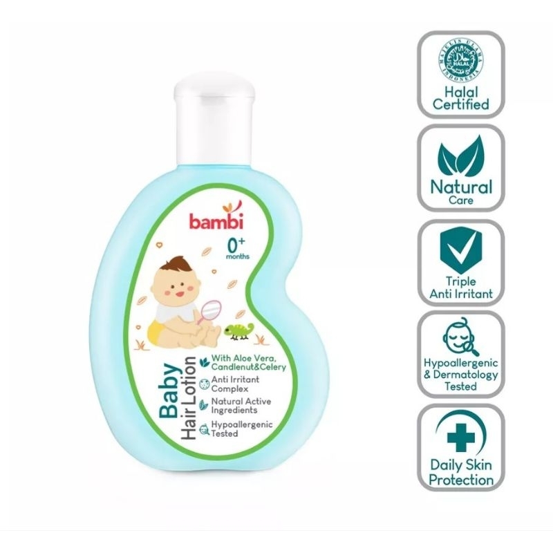 Jual Bambi Baby Hair Lotion With Aloe Vera, Candlenut & Celery 100 Ml ...