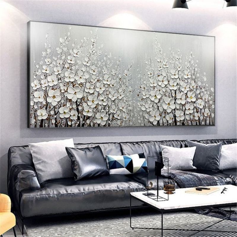 Jual Lukisan bunga putih dinding ruang tamu modern art painting