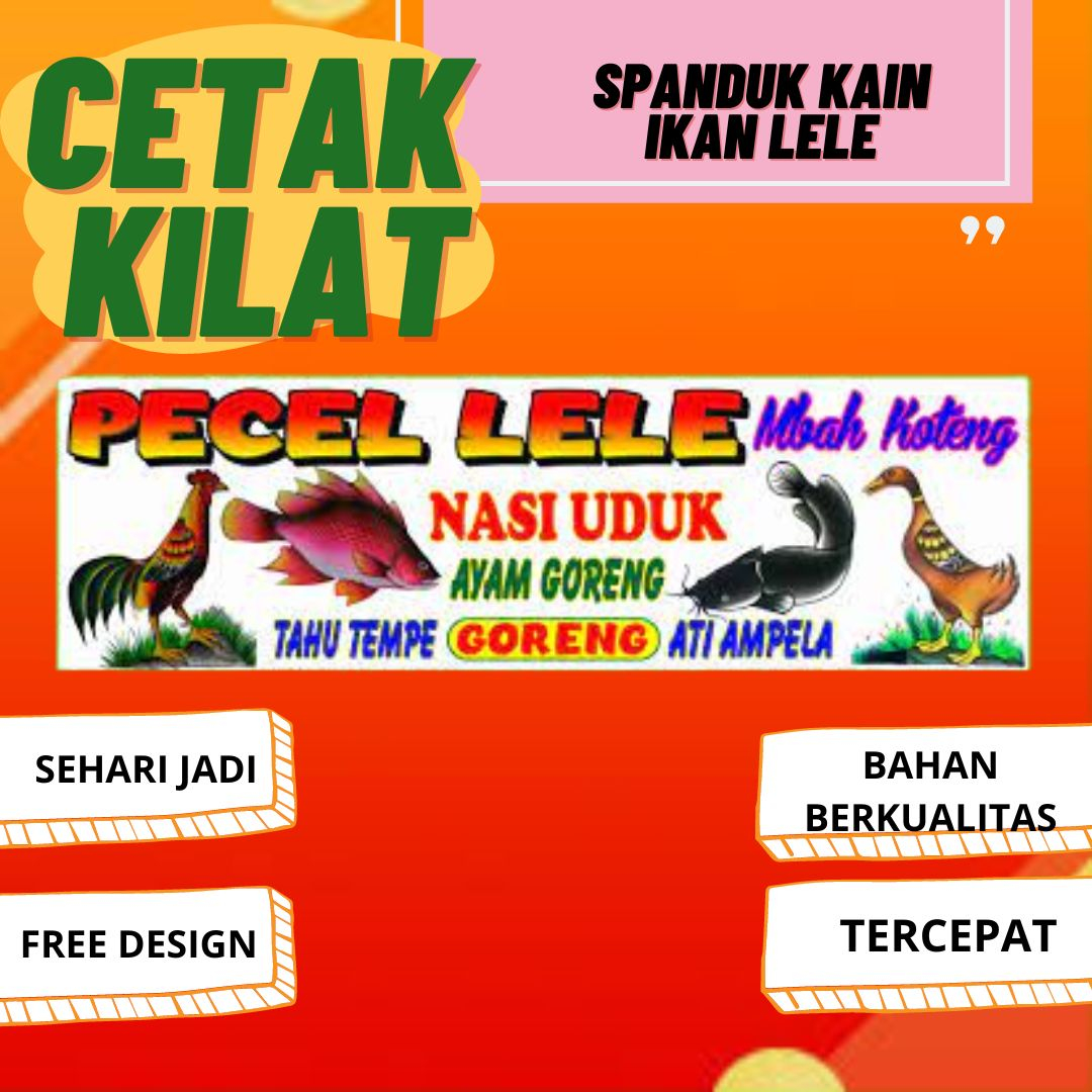 Jual [FREE DESIGN] CETAK SPANDUK KAIN PECEL LELE SARI LAUT NASI BEBEK